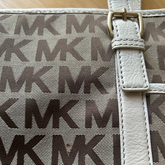 Michael Kors Brown Beige Canvas Ivory Leather Handbag Shoulder Bag - Picture 15 of 15